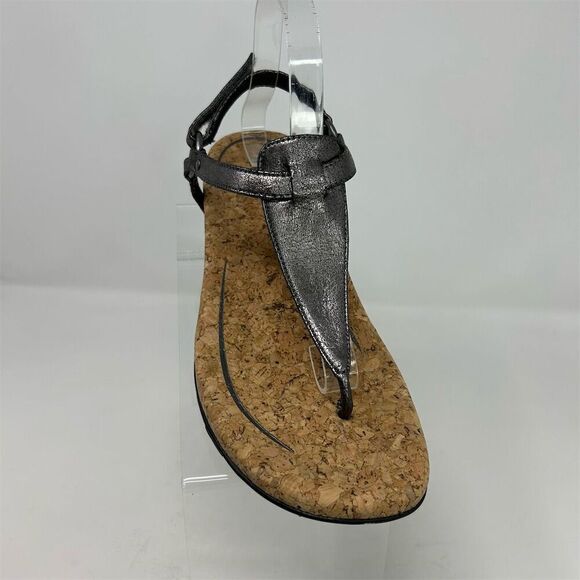 Aetrex Women's Silver Metallic Thong Slingback Sandals Cork Footbed Size 10.5-11 - Picture 2 of 13